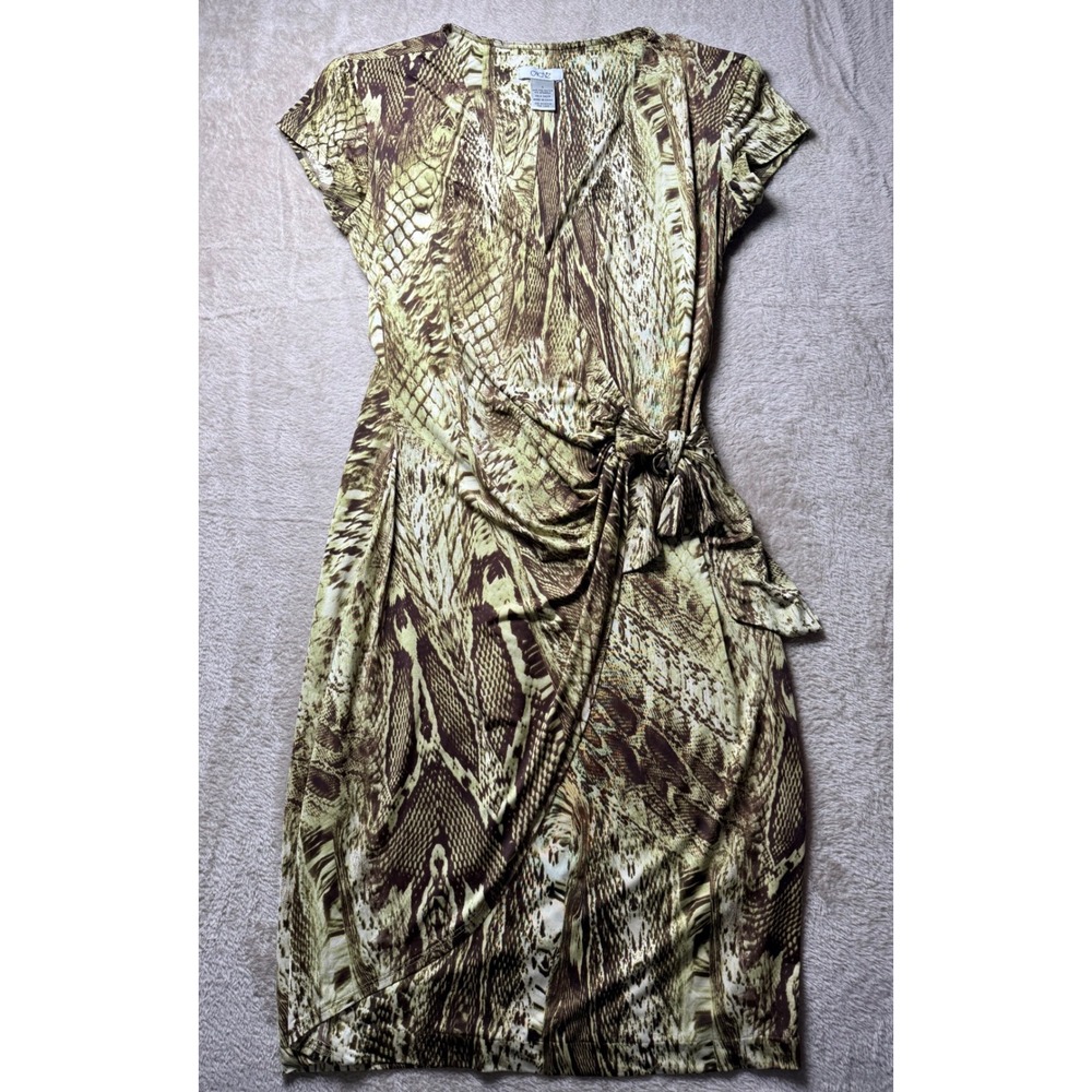 Cache Womens Snakeskin Print Faux Wrap Dress  Small‎ y2K Indiesleeze Officesiren